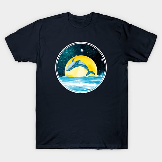 whale and night sky watercolor T-Shirt by Petprinty